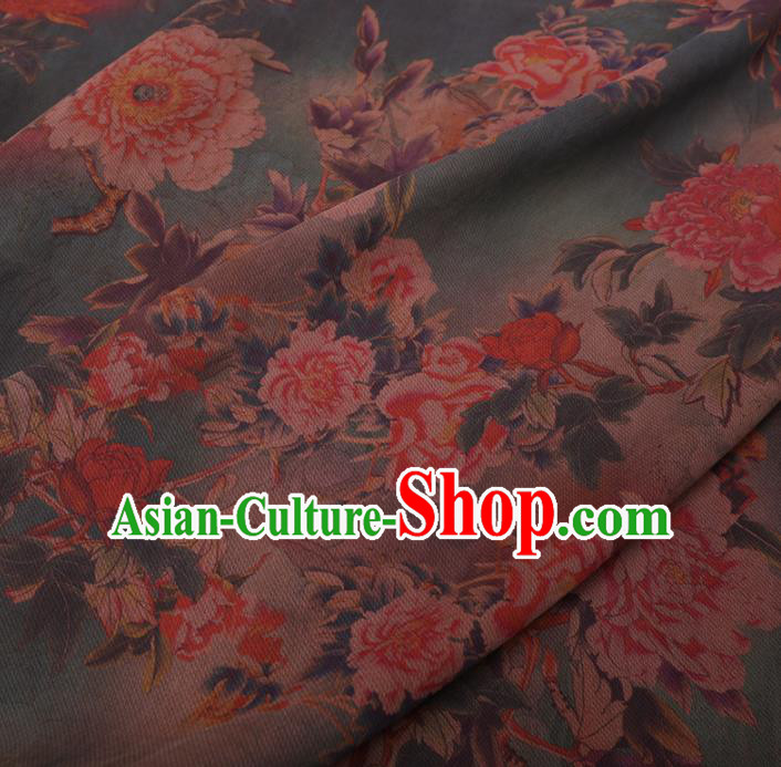 Chinese Cheongsam Classical Peony Pattern Design Green Watered Gauze Fabric Asian Traditional Silk Material Chinese Cheongsam Classical Peony Pattern Design Green Watered Gauze Fabric Asian Traditional Silk Material