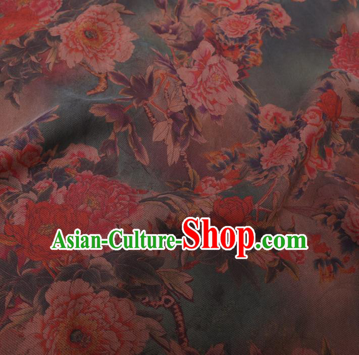 Chinese Cheongsam Classical Peony Pattern Design Green Watered Gauze Fabric Asian Traditional Silk Material Chinese Cheongsam Classical Peony Pattern Design Green Watered Gauze Fabric Asian Traditional Silk Material