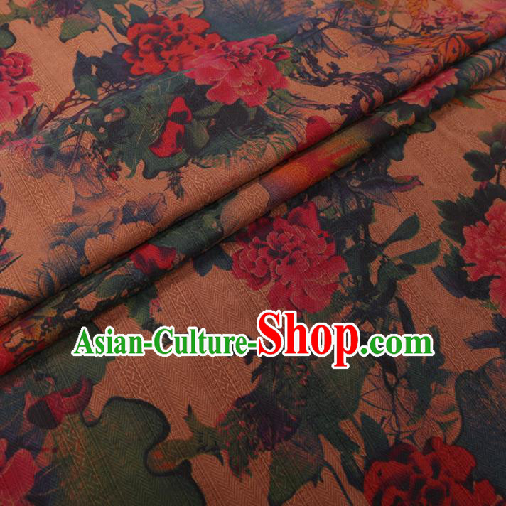 Chinese Cheongsam Classical Peony Pattern Design Ginger Watered Gauze Fabric Asian Traditional Silk Material Chinese Cheongsam Classical Peony Pattern Design Ginger Watered Gauze Fabric Asian Traditional Silk Material