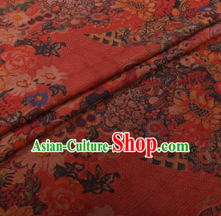 Chinese Cheongsam Classical Flowers Pattern Design Red Watered Gauze Fabric Asian Traditional Silk Material Chinese Cheongsam Classical Flowers Pattern Design Red Watered Gauze Fabric Asian Traditional Silk Material