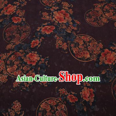 Chinese Cheongsam Classical Round Peony Pattern Design Purple Watered Gauze Fabric Asian Traditional Silk Material