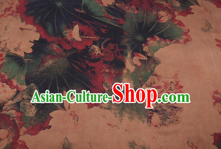 Chinese Cheongsam Classical Lotus Pattern Design Ginger Watered Gauze Fabric Asian Traditional Silk Material Chinese Cheongsam Classical Lotus Pattern Design Ginger Watered Gauze Fabric Asian Traditional Silk Material