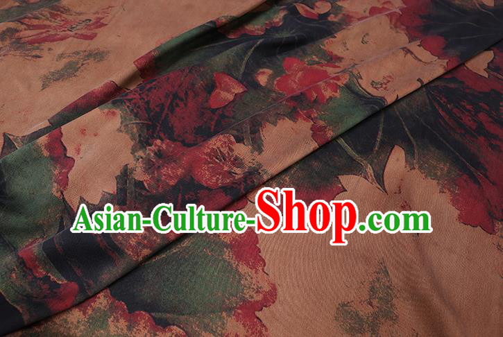 Chinese Cheongsam Classical Lotus Pattern Design Ginger Watered Gauze Fabric Asian Traditional Silk Material Chinese Cheongsam Classical Lotus Pattern Design Ginger Watered Gauze Fabric Asian Traditional Silk Material