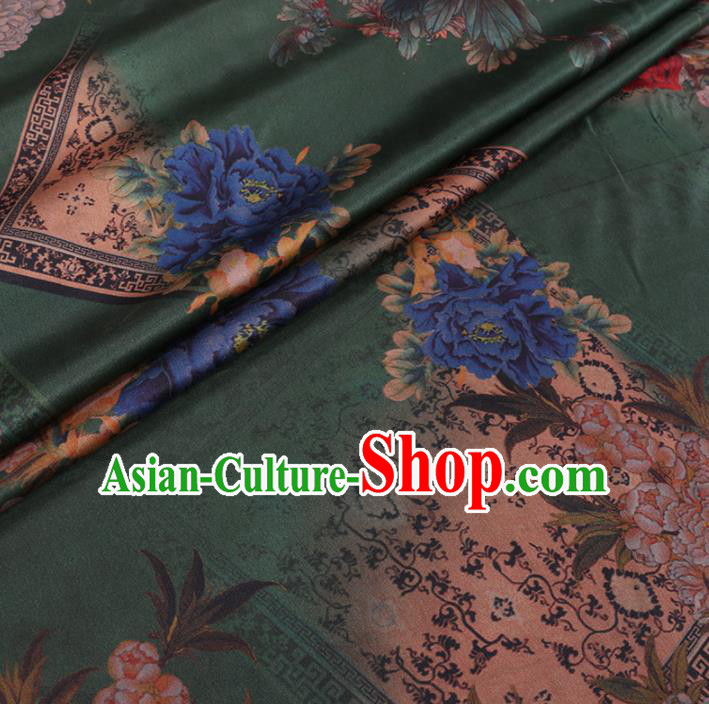 Chinese Cheongsam Classical Peony Pattern Design Atrovirens Watered Gauze Fabric Asian Traditional Silk Material Chinese Cheongsam Classical Peony Pattern Design Atrovirens Watered Gauze Fabric Asian Traditional Silk Material