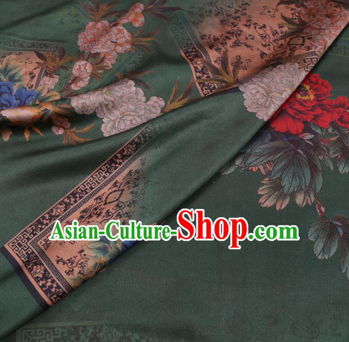 Chinese Cheongsam Classical Peony Pattern Design Atrovirens Watered Gauze Fabric Asian Traditional Silk Material Chinese Cheongsam Classical Peony Pattern Design Atrovirens Watered Gauze Fabric Asian Traditional Silk Material