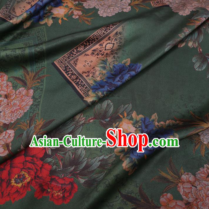 Chinese Cheongsam Classical Peony Pattern Design Atrovirens Watered Gauze Fabric Asian Traditional Silk Material Chinese Cheongsam Classical Peony Pattern Design Atrovirens Watered Gauze Fabric Asian Traditional Silk Material