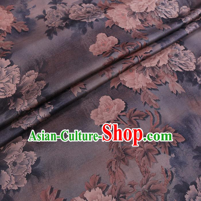 Chinese Cheongsam Classical Peony Pattern Design Light Grey Watered Gauze Fabric Asian Traditional Silk Material Chinese Cheongsam Classical Peony Pattern Design Light Grey Watered Gauze Fabric Asian Traditional Silk Material
