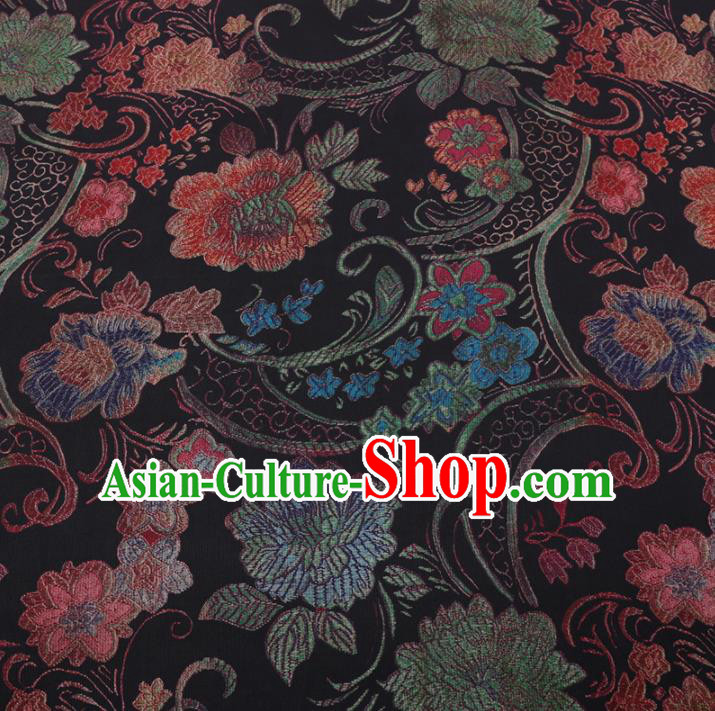 Chinese Cheongsam Classical Flowers Pattern Design Black Watered Gauze Fabric Asian Traditional Silk Material Chinese Cheongsam Classical Flowers Pattern Design Black Watered Gauze Fabric Asian Traditional Silk Material