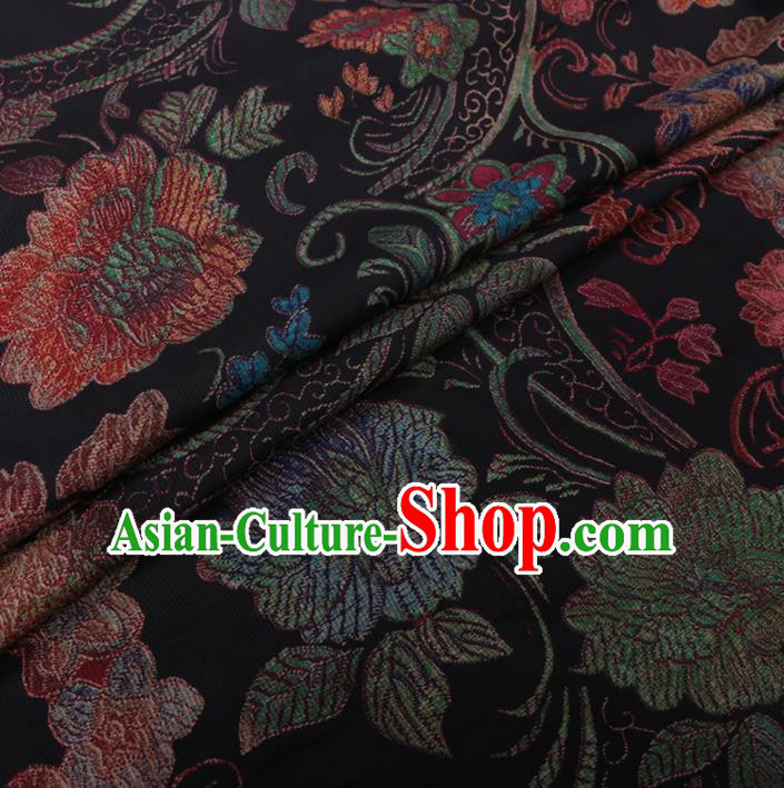 Chinese Cheongsam Classical Flowers Pattern Design Black Watered Gauze Fabric Asian Traditional Silk Material Chinese Cheongsam Classical Flowers Pattern Design Black Watered Gauze Fabric Asian Traditional Silk Material