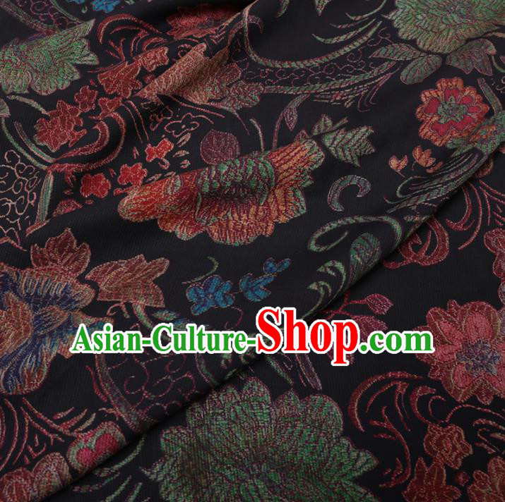 Chinese Cheongsam Classical Flowers Pattern Design Black Watered Gauze Fabric Asian Traditional Silk Material Chinese Cheongsam Classical Flowers Pattern Design Black Watered Gauze Fabric Asian Traditional Silk Material