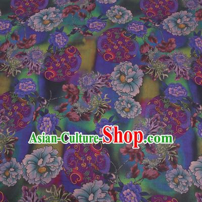 Chinese Cheongsam Classical Camellia Chrysanthemum Pattern Design Green Watered Gauze Fabric Asian Traditional Silk Material