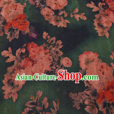 Asian Chinese Classical Peony Pattern Design Deep Green Watered Gauze Fabric Traditional Silk Material