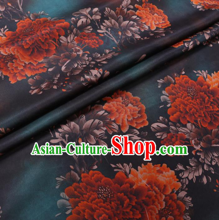 Chinese Cheongsam Classical Peony Pattern Design Atrovirens Watered Gauze Fabric Asian Traditional Silk Material Chinese Cheongsam Classical Peony Pattern Design Atrovirens Watered Gauze Fabric Asian Traditional Silk Material