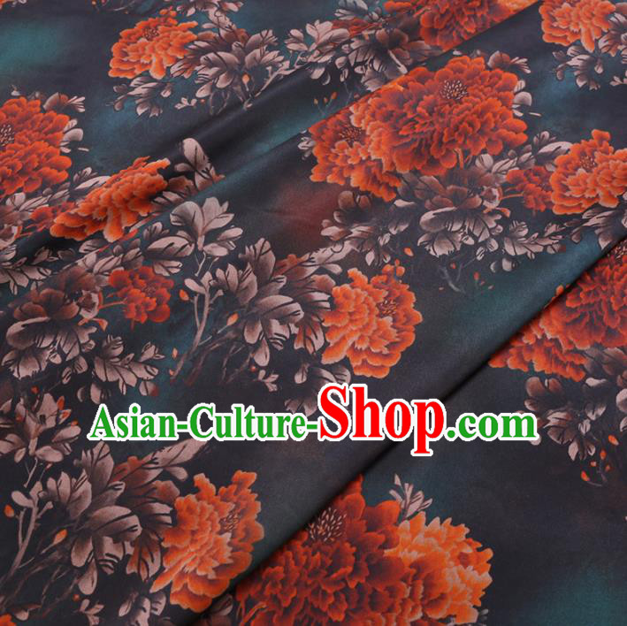 Chinese Cheongsam Classical Peony Pattern Design Atrovirens Watered Gauze Fabric Asian Traditional Silk Material Chinese Cheongsam Classical Peony Pattern Design Atrovirens Watered Gauze Fabric Asian Traditional Silk Material