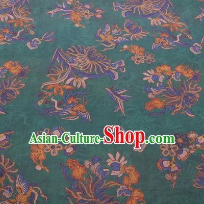 Chinese Cheongsam Classical Chrysanthemum Butterfly Pattern Design Green Watered Gauze Fabric Asian Traditional Silk Material