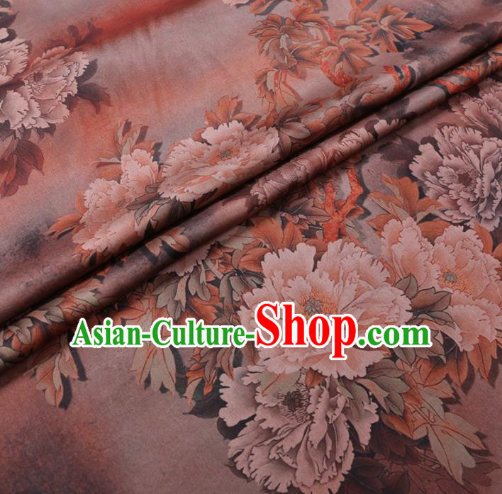 Chinese Cheongsam Classical Peony Pattern Design Khaki Watered Gauze Fabric Asian Traditional Silk Material Chinese Cheongsam Classical Peony Pattern Design Khaki Watered Gauze Fabric Asian Traditional Silk Material
