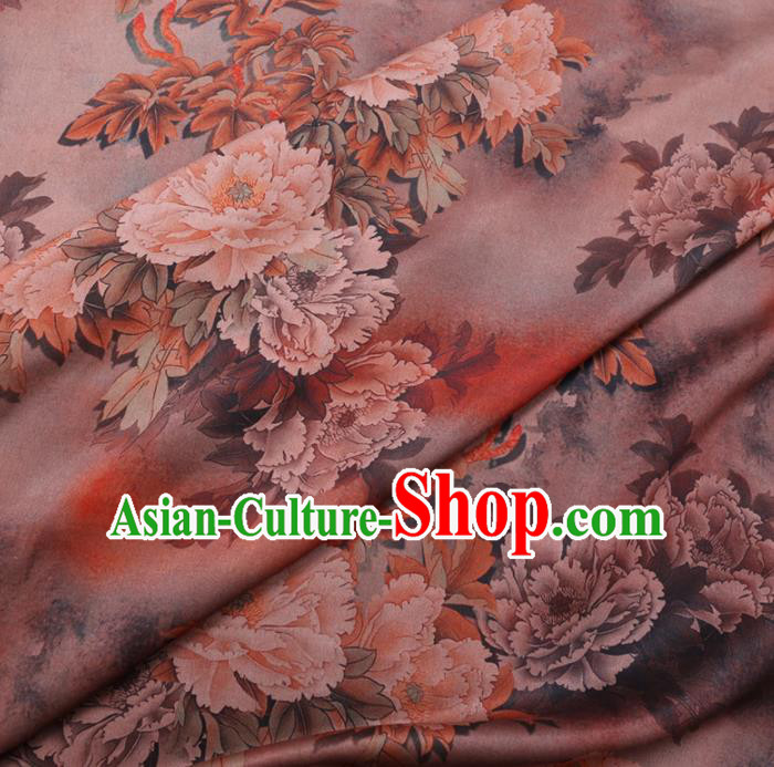 Chinese Cheongsam Classical Peony Pattern Design Khaki Watered Gauze Fabric Asian Traditional Silk Material Chinese Cheongsam Classical Peony Pattern Design Khaki Watered Gauze Fabric Asian Traditional Silk Material