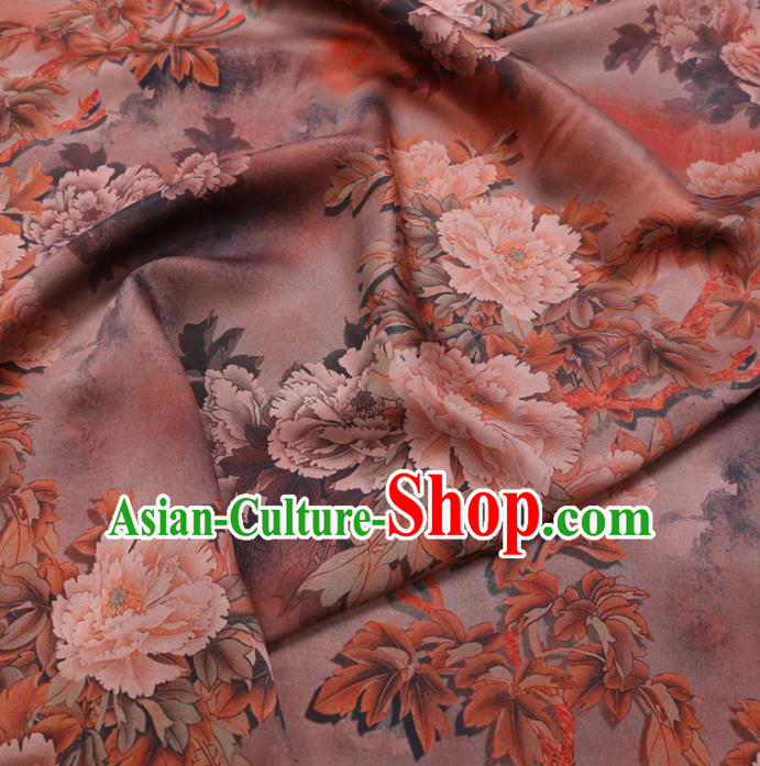 Chinese Cheongsam Classical Peony Pattern Design Khaki Watered Gauze Fabric Asian Traditional Silk Material Chinese Cheongsam Classical Peony Pattern Design Khaki Watered Gauze Fabric Asian Traditional Silk Material