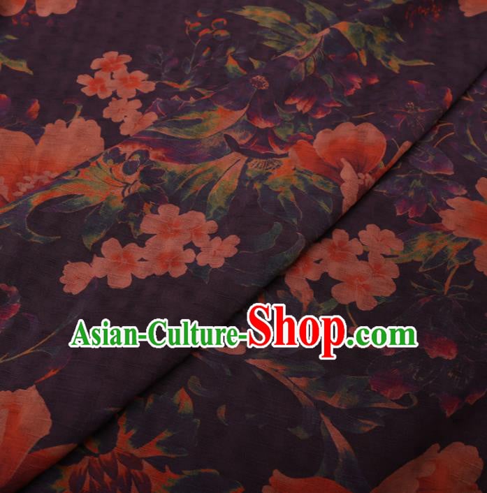 Chinese Cheongsam Classical Flowers Pattern Design Purple Watered Gauze Fabric Asian Traditional Silk Material Chinese Cheongsam Classical Flowers Pattern Design Purple Watered Gauze Fabric Asian Traditional Silk Material