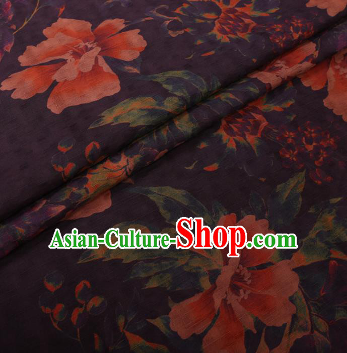 Chinese Cheongsam Classical Flowers Pattern Design Purple Watered Gauze Fabric Asian Traditional Silk Material Chinese Cheongsam Classical Flowers Pattern Design Purple Watered Gauze Fabric Asian Traditional Silk Material