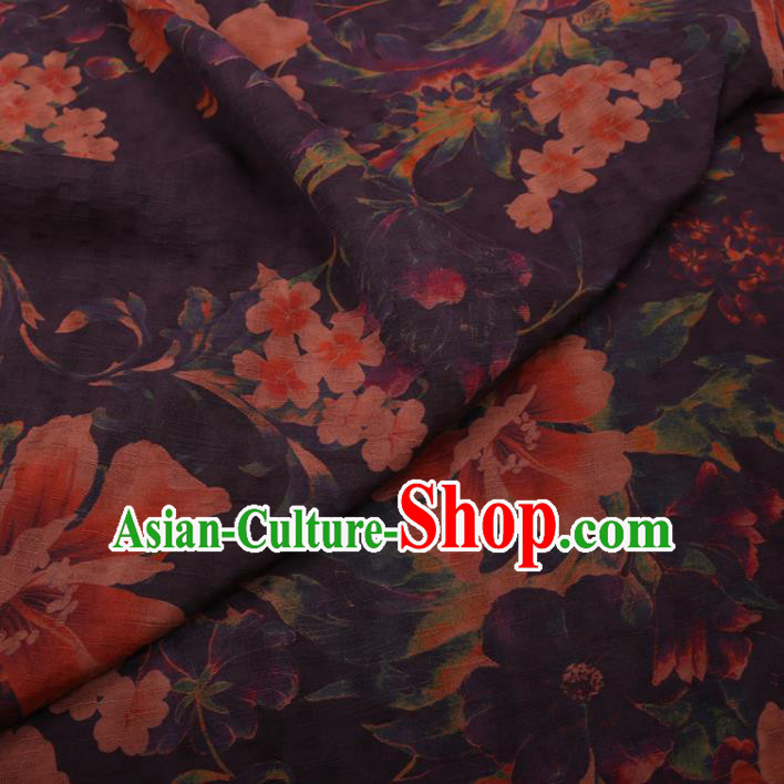 Chinese Cheongsam Classical Flowers Pattern Design Purple Watered Gauze Fabric Asian Traditional Silk Material Chinese Cheongsam Classical Flowers Pattern Design Purple Watered Gauze Fabric Asian Traditional Silk Material