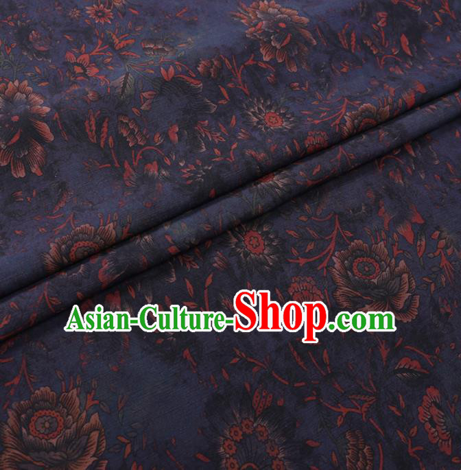 Chinese Cheongsam Classical Flowers Pattern Design Navy Watered Gauze Fabric Asian Traditional Silk Material Chinese Cheongsam Classical Flowers Pattern Design Navy Watered Gauze Fabric Asian Traditional Silk Material