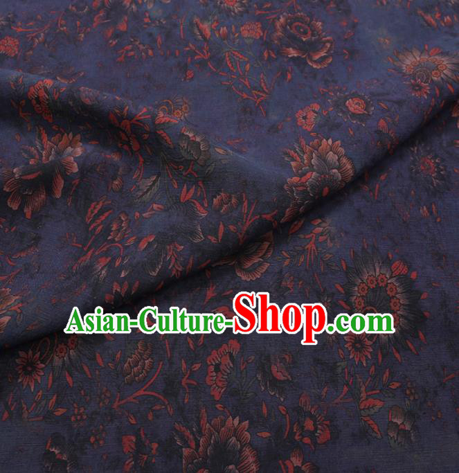 Chinese Cheongsam Classical Flowers Pattern Design Navy Watered Gauze Fabric Asian Traditional Silk Material Chinese Cheongsam Classical Flowers Pattern Design Navy Watered Gauze Fabric Asian Traditional Silk Material