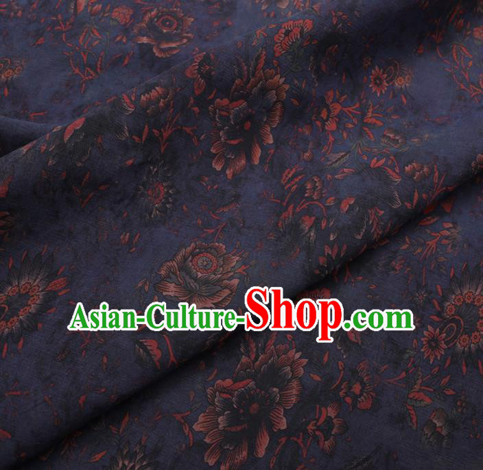 Chinese Cheongsam Classical Flowers Pattern Design Navy Watered Gauze Fabric Asian Traditional Silk Material Chinese Cheongsam Classical Flowers Pattern Design Navy Watered Gauze Fabric Asian Traditional Silk Material