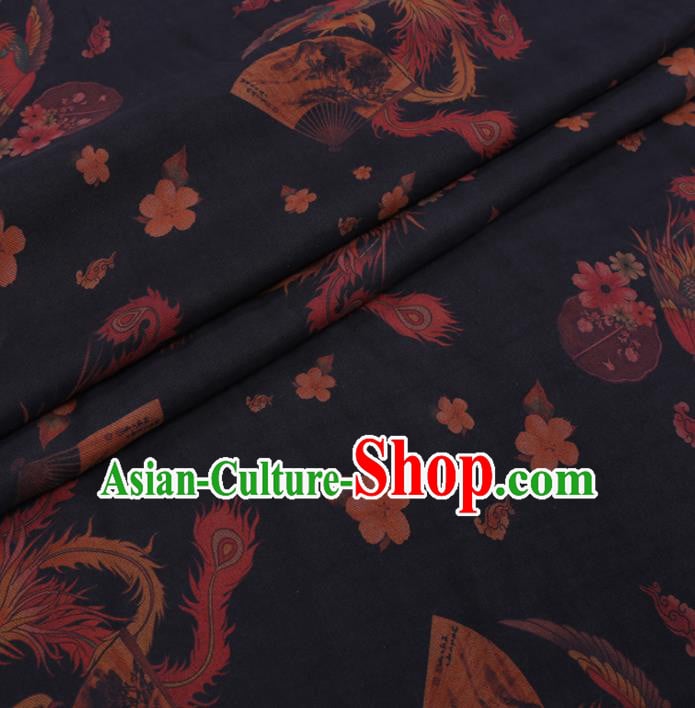 Chinese Cheongsam Classical Phoenix Pattern Design Black Watered Gauze Fabric Asian Traditional Silk Material Chinese Cheongsam Classical Phoenix Pattern Design Black Watered Gauze Fabric Asian Traditional Silk Material