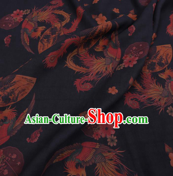 Chinese Cheongsam Classical Phoenix Pattern Design Black Watered Gauze Fabric Asian Traditional Silk Material Chinese Cheongsam Classical Phoenix Pattern Design Black Watered Gauze Fabric Asian Traditional Silk Material