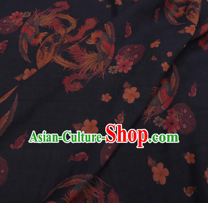 Chinese Cheongsam Classical Phoenix Pattern Design Black Watered Gauze Fabric Asian Traditional Silk Material Chinese Cheongsam Classical Phoenix Pattern Design Black Watered Gauze Fabric Asian Traditional Silk Material