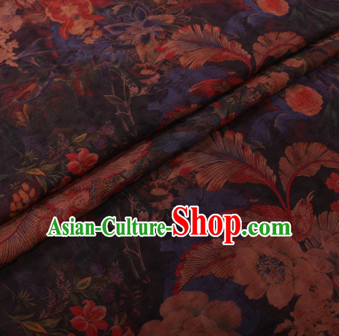 Chinese Cheongsam Classical Flowers Pattern Design Navy Watered Gauze Fabric Asian Traditional Silk Material Chinese Cheongsam Classical Flowers Pattern Design Navy Watered Gauze Fabric Asian Traditional Silk Material
