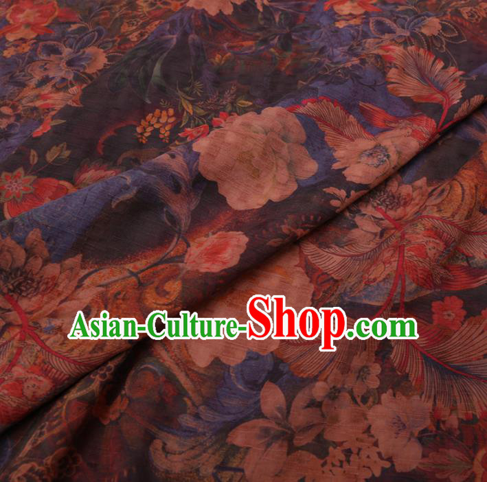 Chinese Cheongsam Classical Flowers Pattern Design Navy Watered Gauze Fabric Asian Traditional Silk Material Chinese Cheongsam Classical Flowers Pattern Design Navy Watered Gauze Fabric Asian Traditional Silk Material