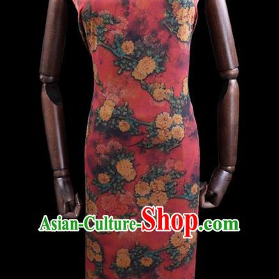 Chinese Cheongsam Classical Peony Pattern Design Red Watered Gauze Fabric Asian Traditional Silk Material