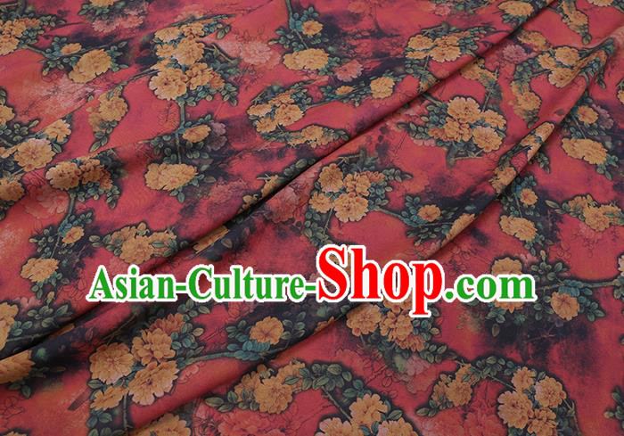 Chinese Cheongsam Classical Peony Pattern Design Red Watered Gauze Fabric Asian Traditional Silk Material Chinese Cheongsam Classical Peony Pattern Design Red Watered Gauze Fabric Asian Traditional Silk Material