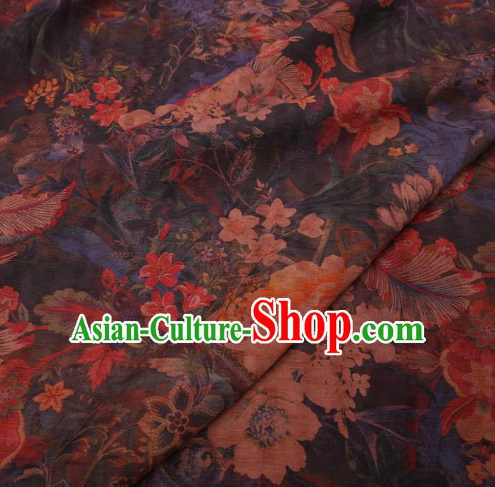 Chinese Cheongsam Classical Flowers Pattern Design Navy Watered Gauze Fabric Asian Traditional Silk Material Chinese Cheongsam Classical Flowers Pattern Design Navy Watered Gauze Fabric Asian Traditional Silk Material