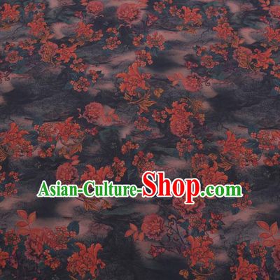 Chinese Cheongsam Classical Pattern Design Navy Watered Gauze Fabric Asian Traditional Silk Material