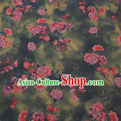Chinese Cheongsam Classical Flowers Pattern Design Green Watered Gauze Fabric Asian Traditional Silk Material