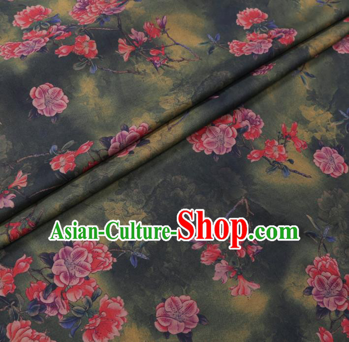 Chinese Cheongsam Classical Flowers Pattern Design Green Watered Gauze Fabric Asian Traditional Silk Material Chinese Cheongsam Classical Flowers Pattern Design Green Watered Gauze Fabric Asian Traditional Silk Material