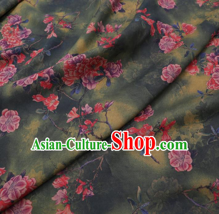 Chinese Cheongsam Classical Flowers Pattern Design Green Watered Gauze Fabric Asian Traditional Silk Material Chinese Cheongsam Classical Flowers Pattern Design Green Watered Gauze Fabric Asian Traditional Silk Material
