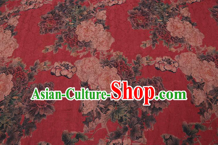Chinese Cheongsam Classical Peony Pattern Design Red Watered Gauze Fabric Asian Traditional Silk Material Chinese Cheongsam Classical Peony Pattern Design Red Watered Gauze Fabric Asian Traditional Silk Material
