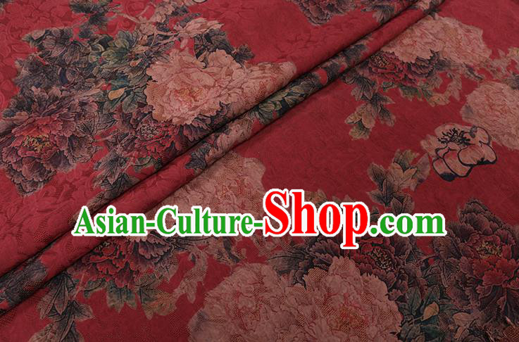 Chinese Cheongsam Classical Peony Pattern Design Red Watered Gauze Fabric Asian Traditional Silk Material Chinese Cheongsam Classical Peony Pattern Design Red Watered Gauze Fabric Asian Traditional Silk Material