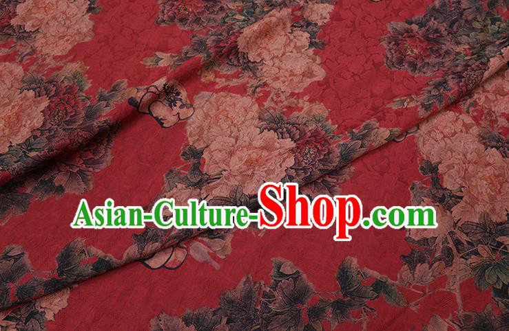 Chinese Cheongsam Classical Peony Pattern Design Red Watered Gauze Fabric Asian Traditional Silk Material Chinese Cheongsam Classical Peony Pattern Design Red Watered Gauze Fabric Asian Traditional Silk Material