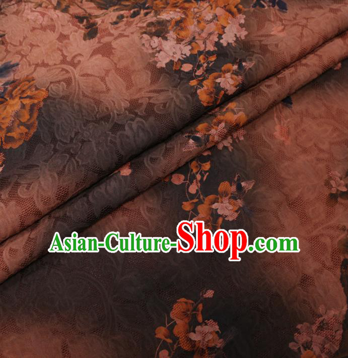 Chinese Cheongsam Classical Pattern Design Brown Watered Gauze Fabric Asian Traditional Silk Material Chinese Cheongsam Classical Pattern Design Brown Watered Gauze Fabric Asian Traditional Silk Material