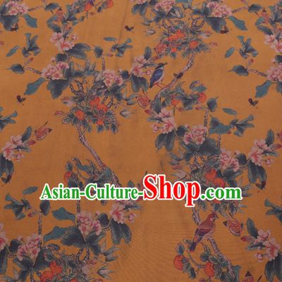 Chinese Cheongsam Classical Begonia Pattern Design Yellow Watered Gauze Fabric Asian Traditional Silk Material