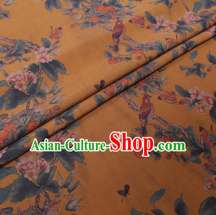 Chinese Cheongsam Classical Begonia Pattern Design Yellow Watered Gauze Fabric Asian Traditional Silk Material