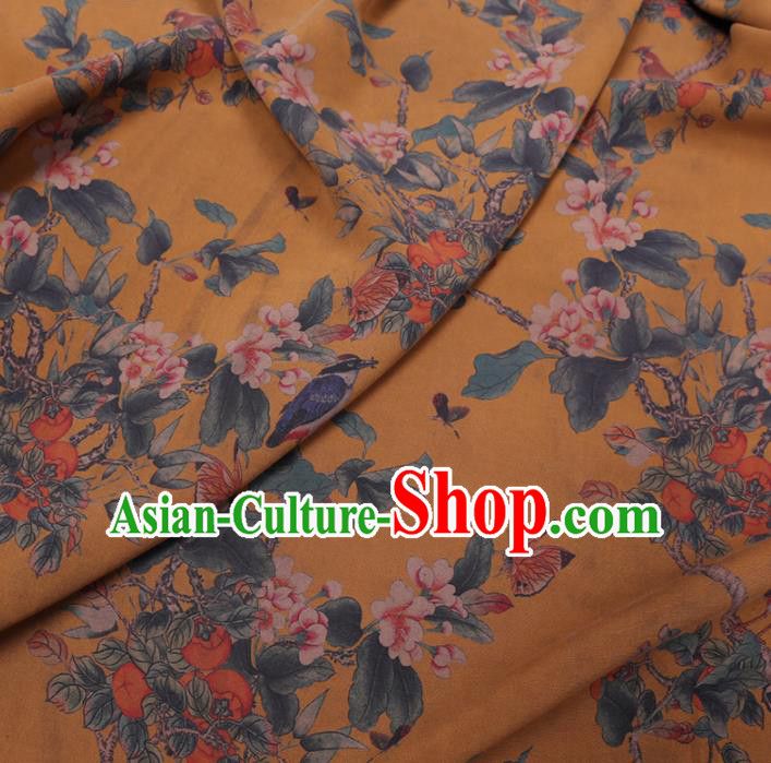 Chinese Cheongsam Classical Begonia Pattern Design Yellow Watered Gauze Fabric Asian Traditional Silk Material