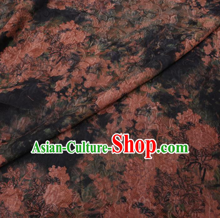 Asian Chinese Classical Flowers Pattern Design Atrovirens Watered Gauze Fabric Traditional Silk Material Asian Chinese Classical Flowers Pattern Design Atrovirens Watered Gauze Fabric Traditional Silk Material
