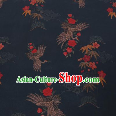 Chinese Cheongsam Classical Crane Bamboo Leaf Pattern Design Navy Watered Gauze Fabric Asian Traditional Silk Material