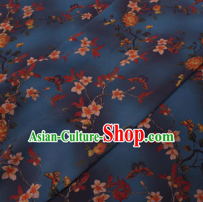 Chinese Cheongsam Classical Rose Pattern Design Navy Watered Gauze Fabric Asian Traditional Silk Material Chinese Cheongsam Classical Rose Pattern Design Navy Watered Gauze Fabric Asian Traditional Silk Material